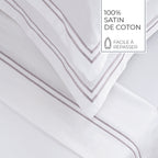 Biarritz - Ensemble De Draps - Satin De Coton - Grey / Blanc