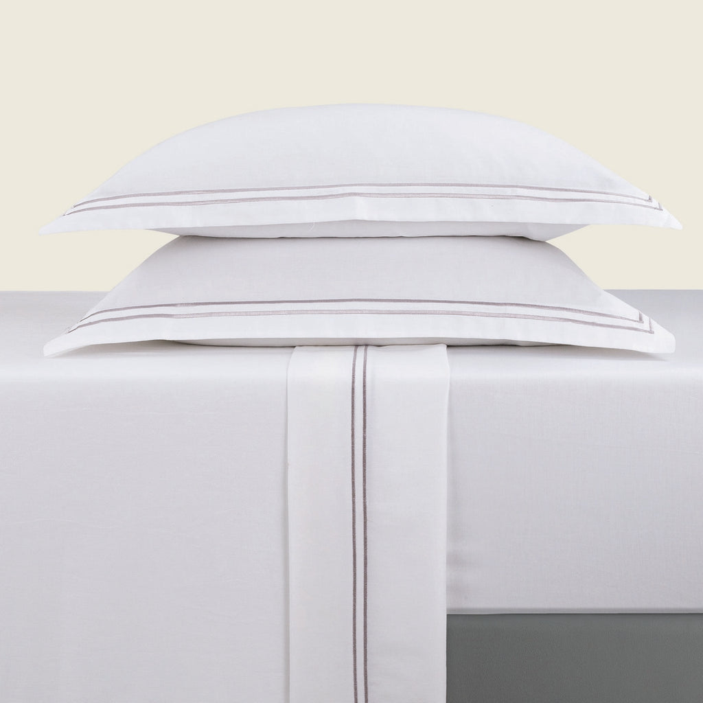 Biarritz - Ensemble De Draps - Satin De Coton - Grey / Blanc
