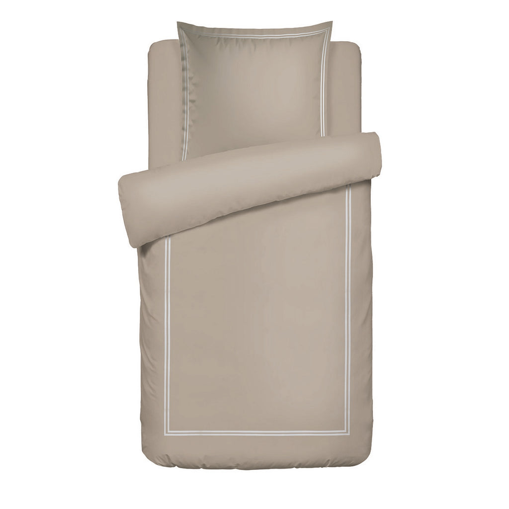 Biarritz - Housse De Couette + 1 Ou 2 Taie(S) D'Oreiller - Satin De Coton - Blanc / Taupe
