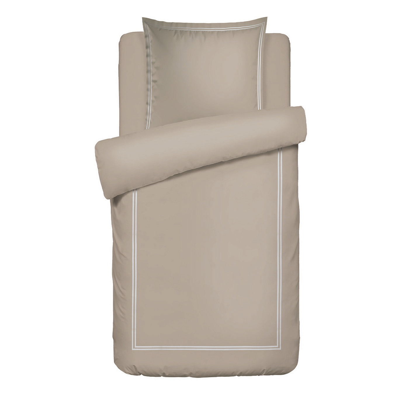 Biarritz - Housse De Couette + 1 Ou 2 Taie(S) D'Oreiller - Satin De Coton - Blanc / Taupe