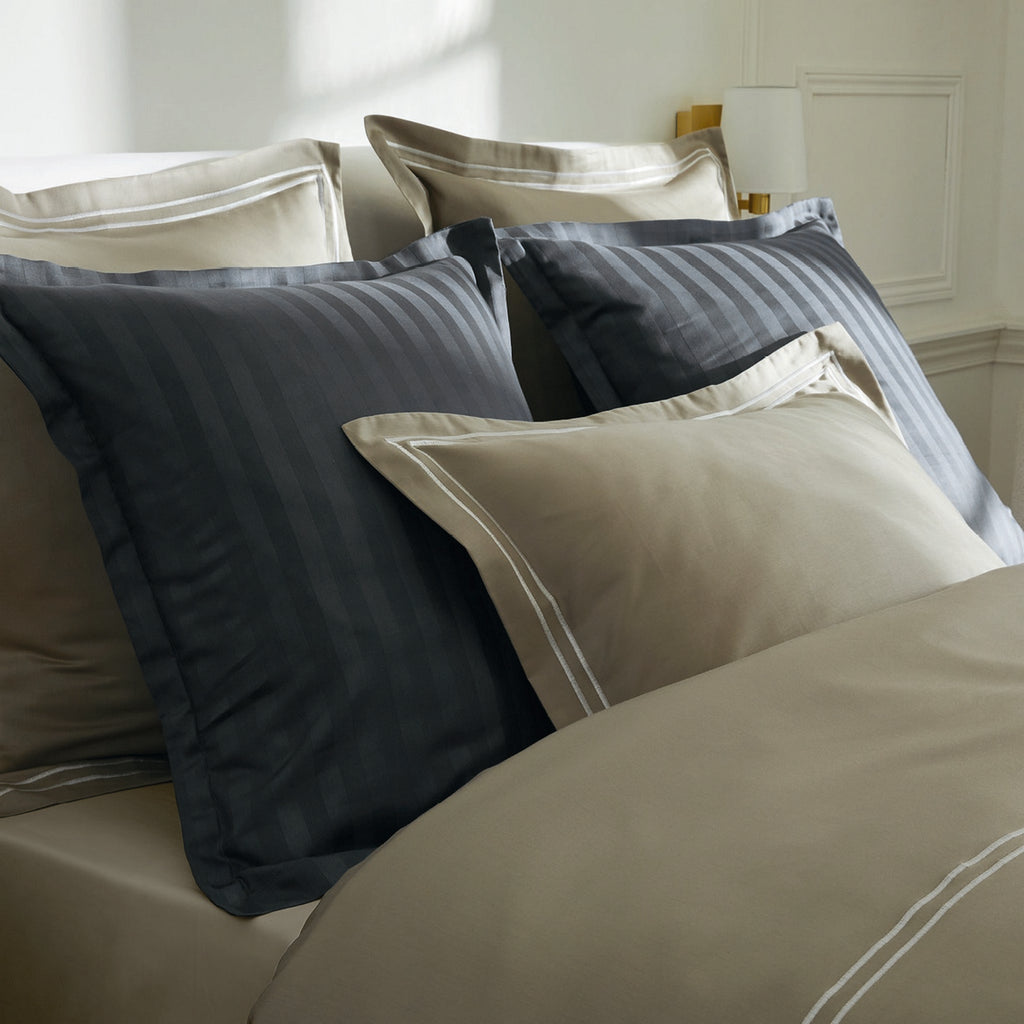 Biarritz - Drap Plat - Satin De Coton - Blanc / Taupe
