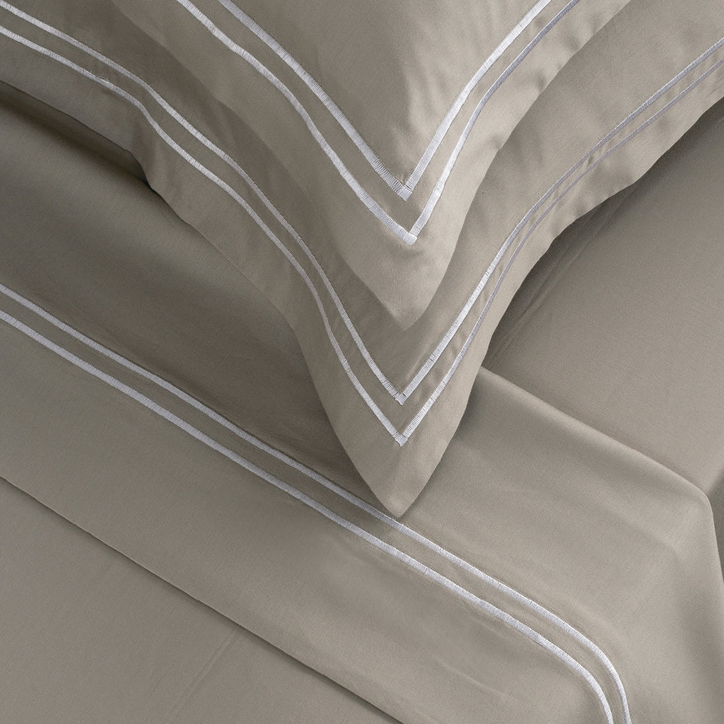 Biarritz - Ensemble De Draps - Satin De Coton - Blanc / Taupe