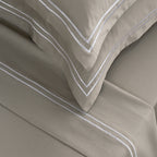 Biarritz - Ensemble De Draps - Satin De Coton - Blanc / Taupe