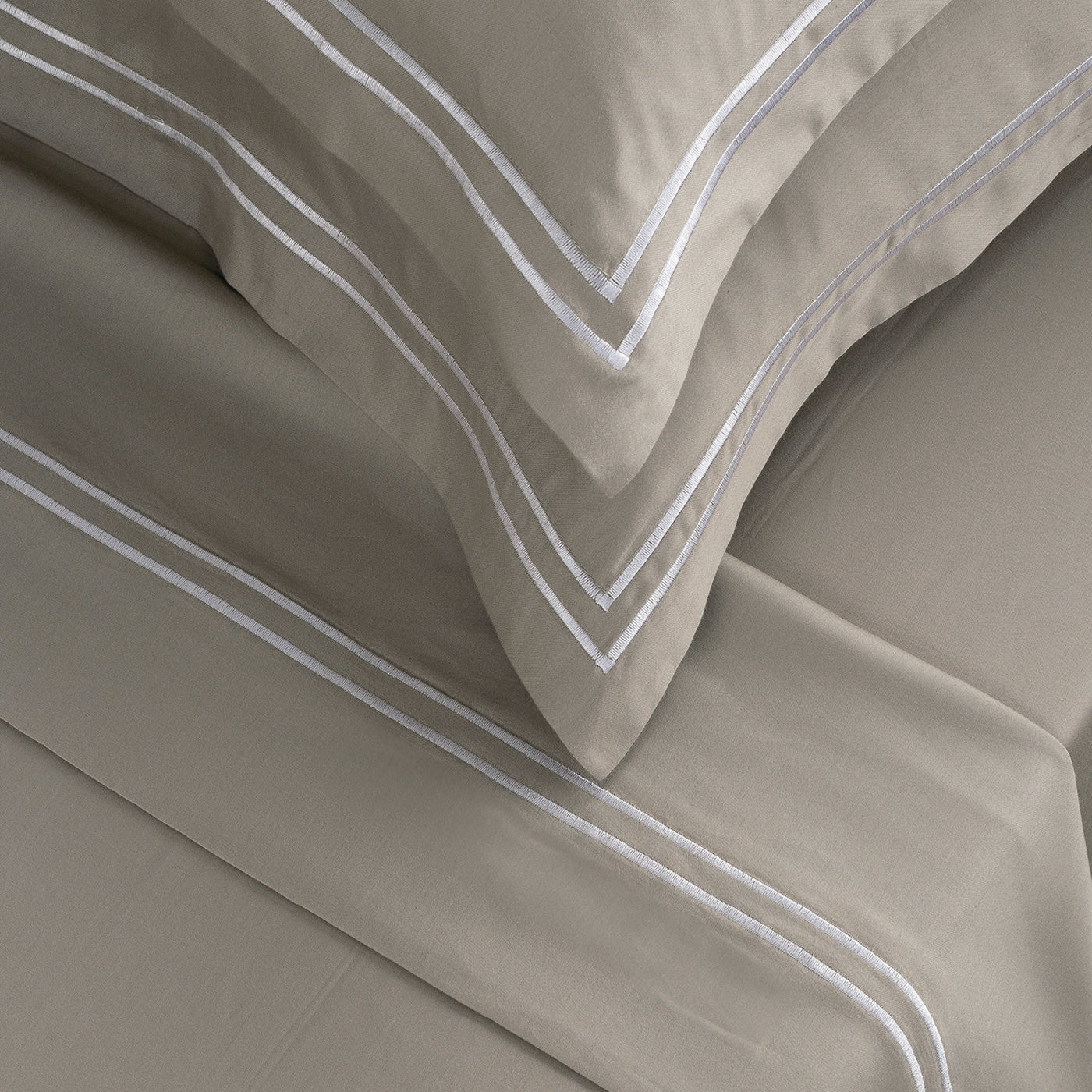 Biarritz - Ensemble De Draps - Satin De Coton - Blanc / Taupe