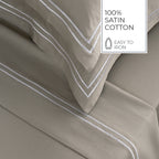 Biarritz - Ensemble De Draps - Satin De Coton - Blanc / Taupe