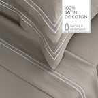 Biarritz - Ensemble De Draps - Satin De Coton - Blanc / Taupe