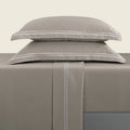 Biarritz - Ensemble De Draps - Satin De Coton - Blanc / Taupe