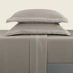 Biarritz - Ensemble De Draps - Satin De Coton - Blanc / Taupe