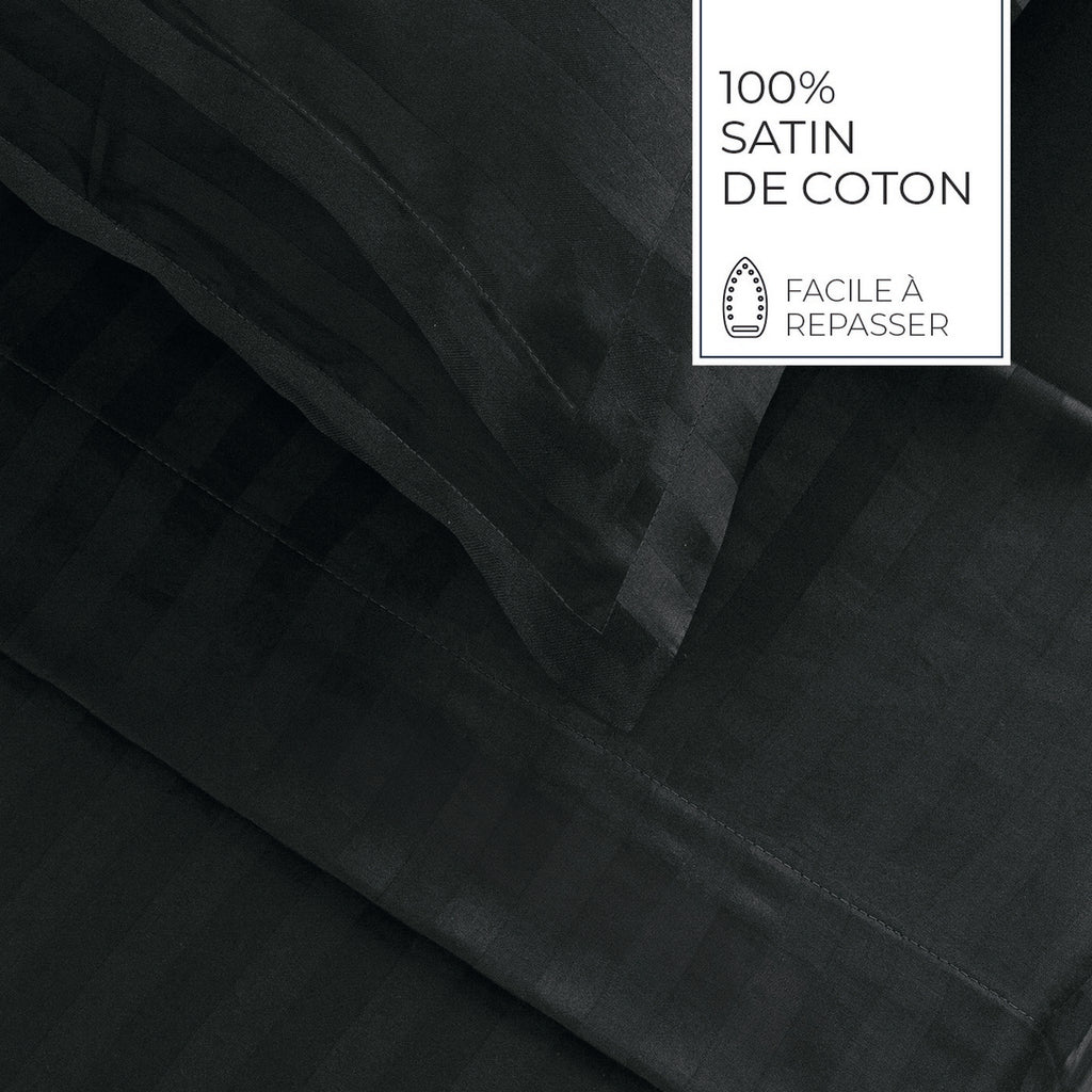 Jacquard - Ensemble De Draps - Satin De Coton Rayure Tissé Dobby - Gris 03