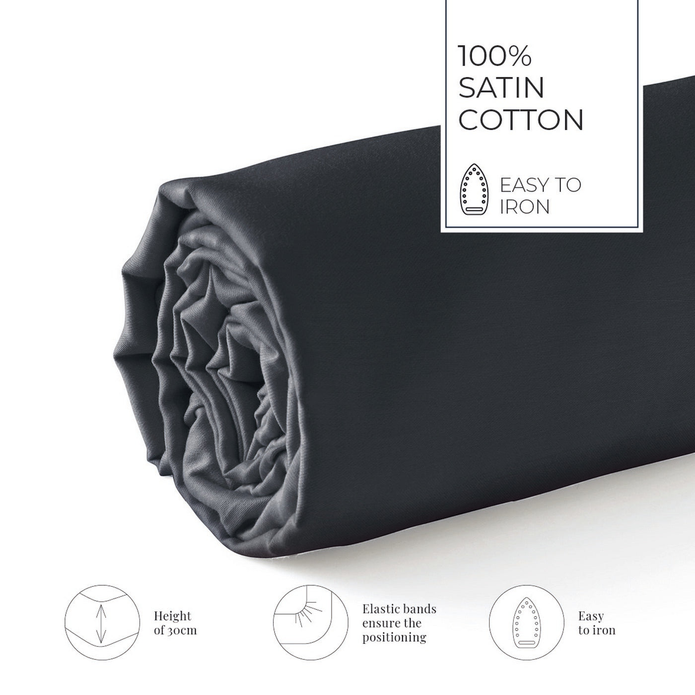Uni - Drap-Housse - Satin De Coton - Gris 03