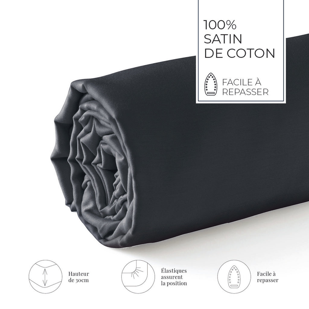 Uni - Drap-Housse - Satin De Coton - Gris 03