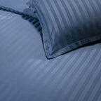 Jacquard - Housse De Couette + 1 Ou 2 Taie(S) D'Oreiller - Satin De Coton Rayure Tissé Dobby - Bleu 06