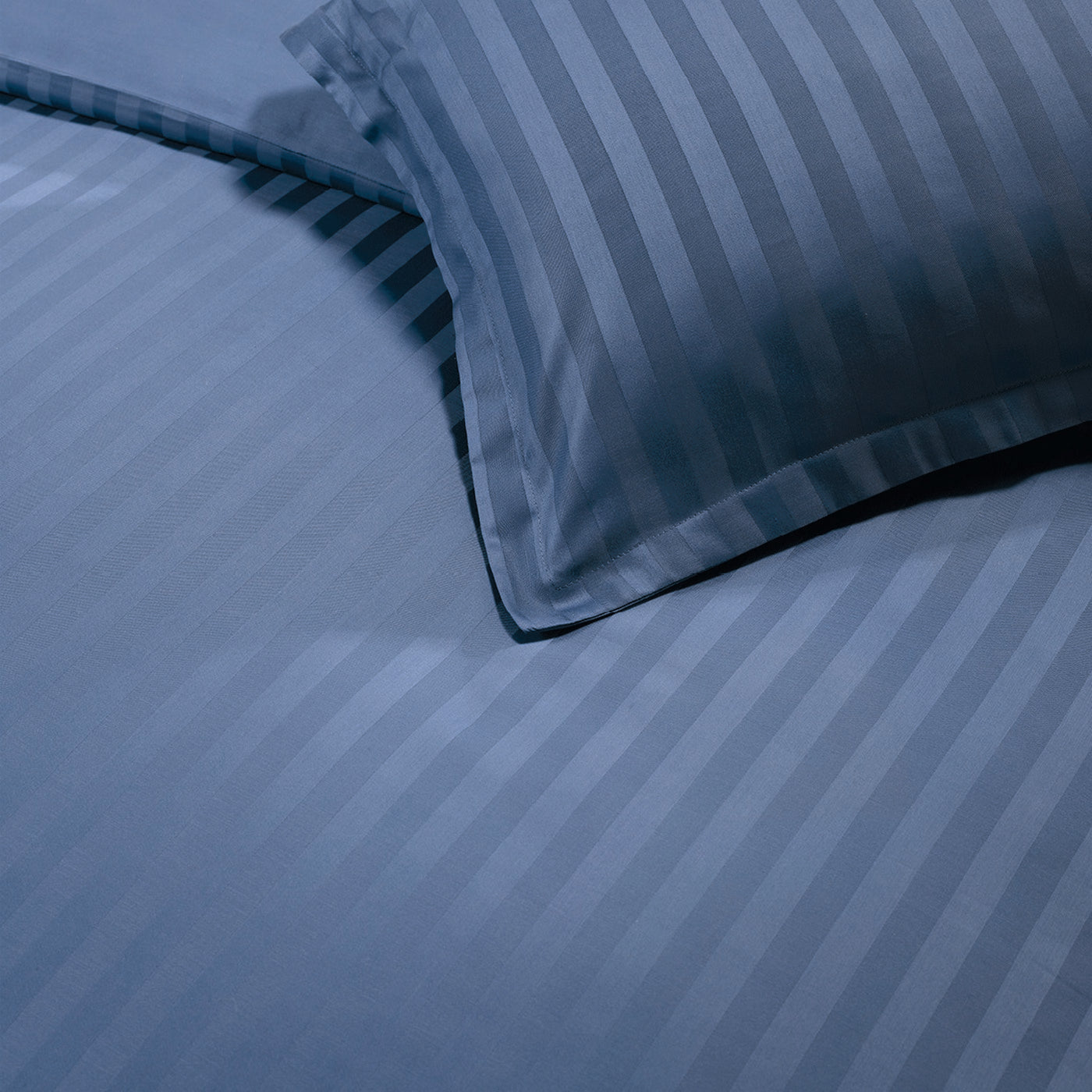 Jacquard - Housse De Couette + 1 Ou 2 Taie(S) D'Oreiller - Satin De Coton Rayure Tissé Dobby - Bleu 06