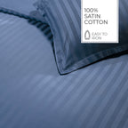 Jacquard - Housse De Couette + 1 Ou 2 Taie(S) D'Oreiller - Satin De Coton Rayure Tissé Dobby - Bleu 06