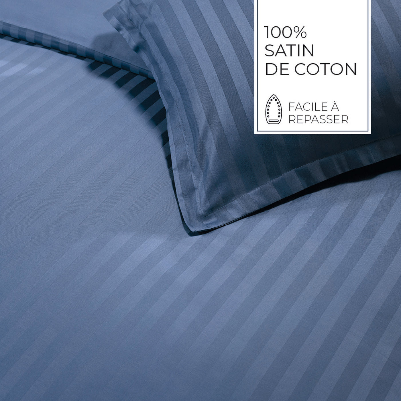 Jacquard - Housse De Couette + 1 Ou 2 Taie(S) D'Oreiller - Satin De Coton Rayure Tissé Dobby - Bleu 06
