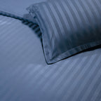 Jacquard - Set De 2 Taies D'Oreiller - Satin De Coton Rayure Tissé Dobby - Bleu 06