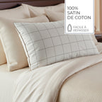 Simples Carreaux - Set De 2 Taies D'Oreiller - Satin De Coton - Blanc / Taupe