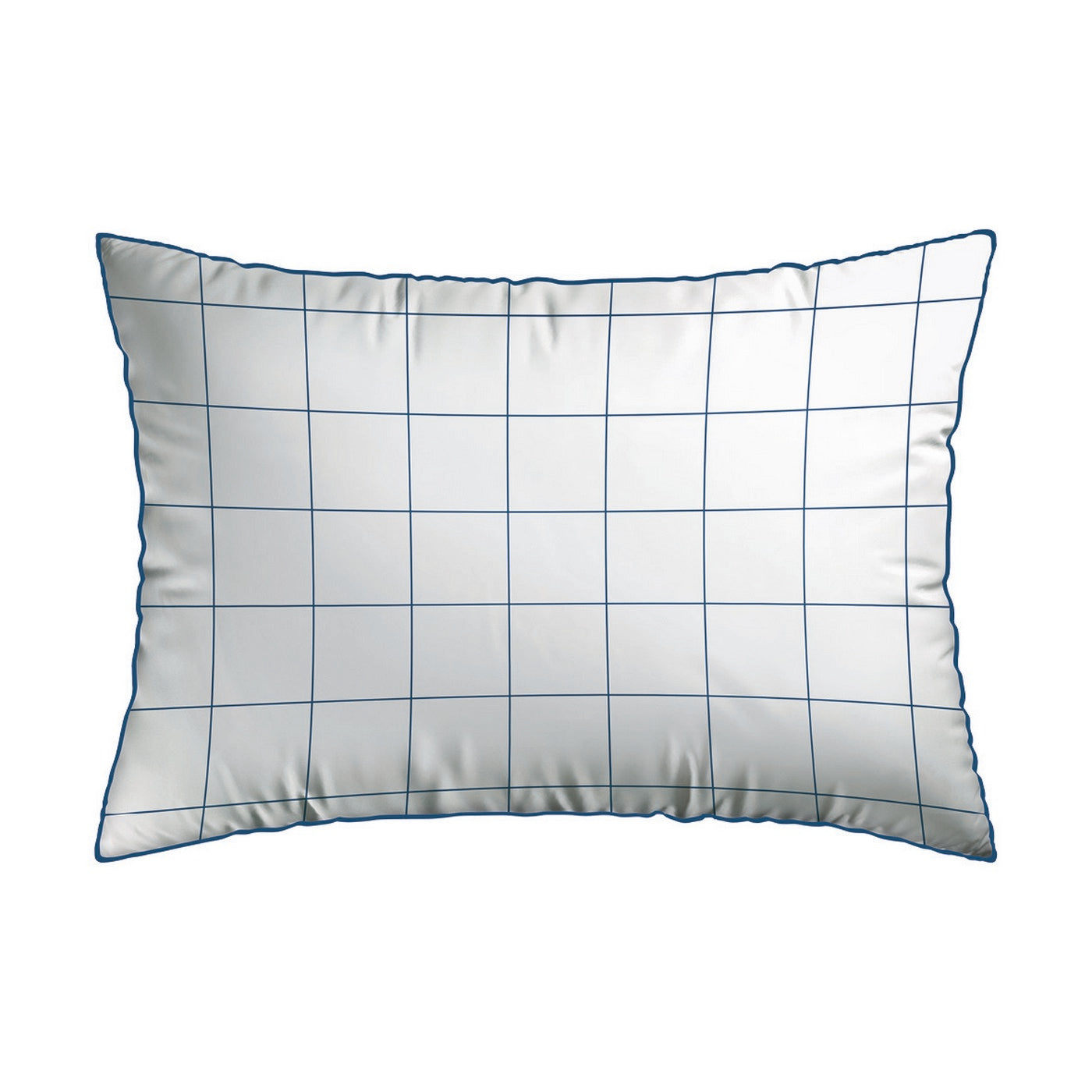 Simples Carreaux - Set De 2 Taies D'Oreiller - Satin De Coton - Blanc / Bleu