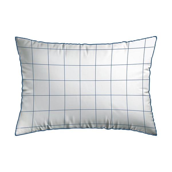 Simple Checks - Set Of 2 Pillowcases - Cotton Satin - White / Blue
