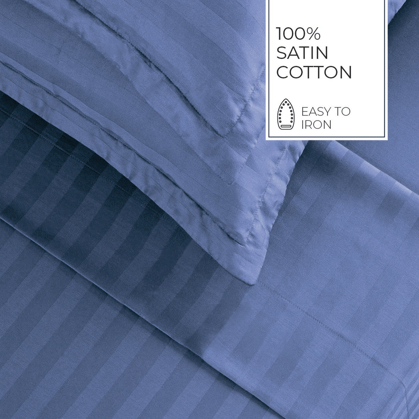Jacquard - Ensemble De Draps - Satin De Coton Rayure Tissé Dobby - Bleu 06