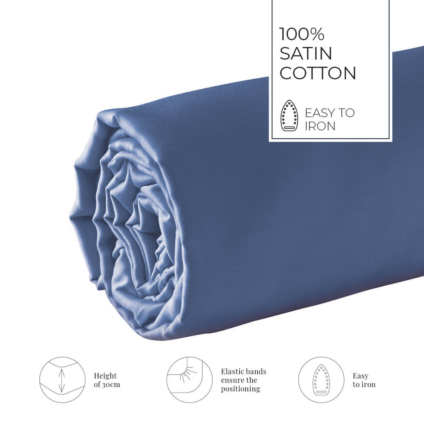 Uni - Drap-Housse - Satin De Coton - Bleu 06