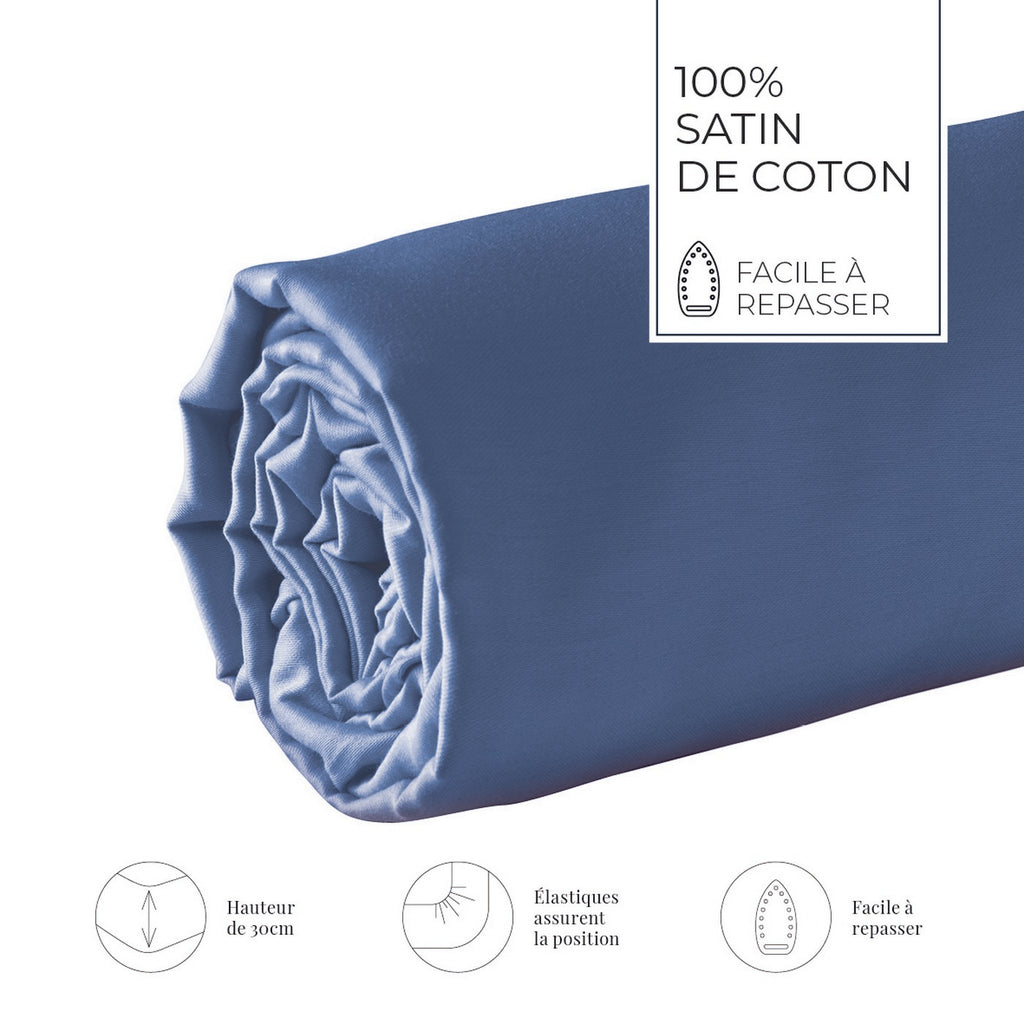 Uni - Drap-Housse - Satin De Coton - Bleu 06