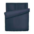 Jacquard - Housse De Couette + 1 Ou 2 Taie(S) D'Oreiller - Satin De Coton Rayure Tissé Dobby - Bleu 11