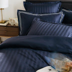 Jacquard - Set De 2 Taies D'Oreiller - Satin De Coton Rayure Tissé Dobby - Bleu 11