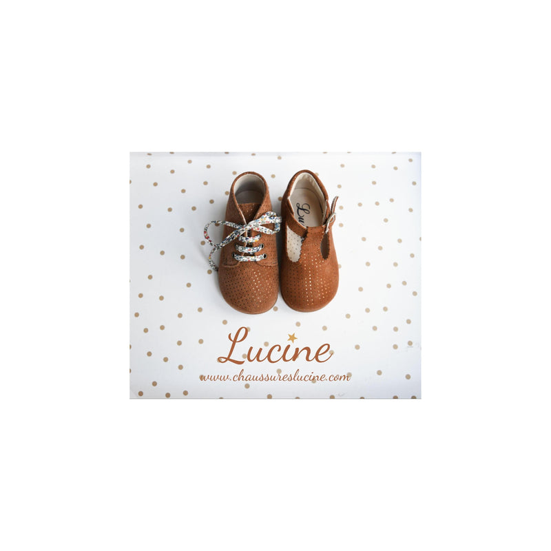 Charlie Ankle Boots - Camel Leather with Iridescent Polka Dots - Girls
