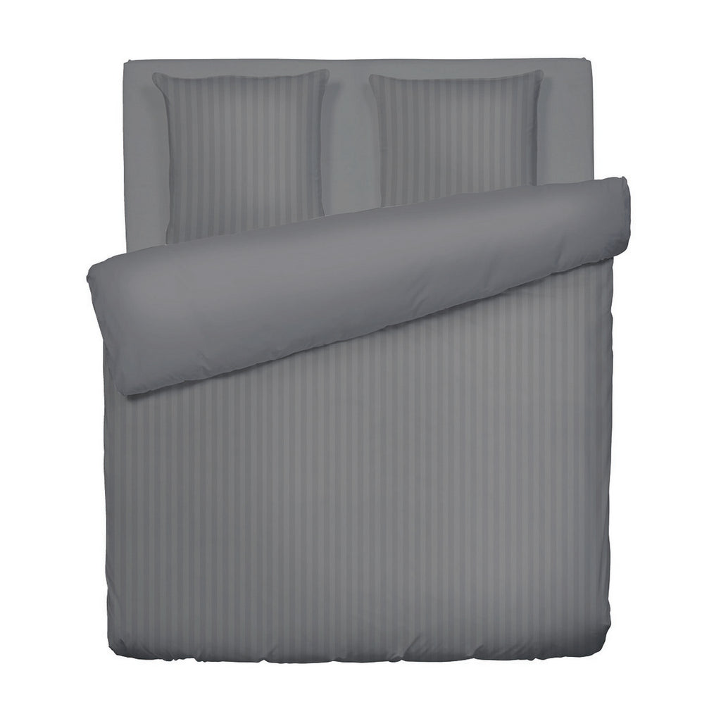 Jacquard - Housse De Couette + 1 Ou 2 Taie(S) D'Oreiller - Satin De Coton Rayure Tissé Dobby - Gris 02