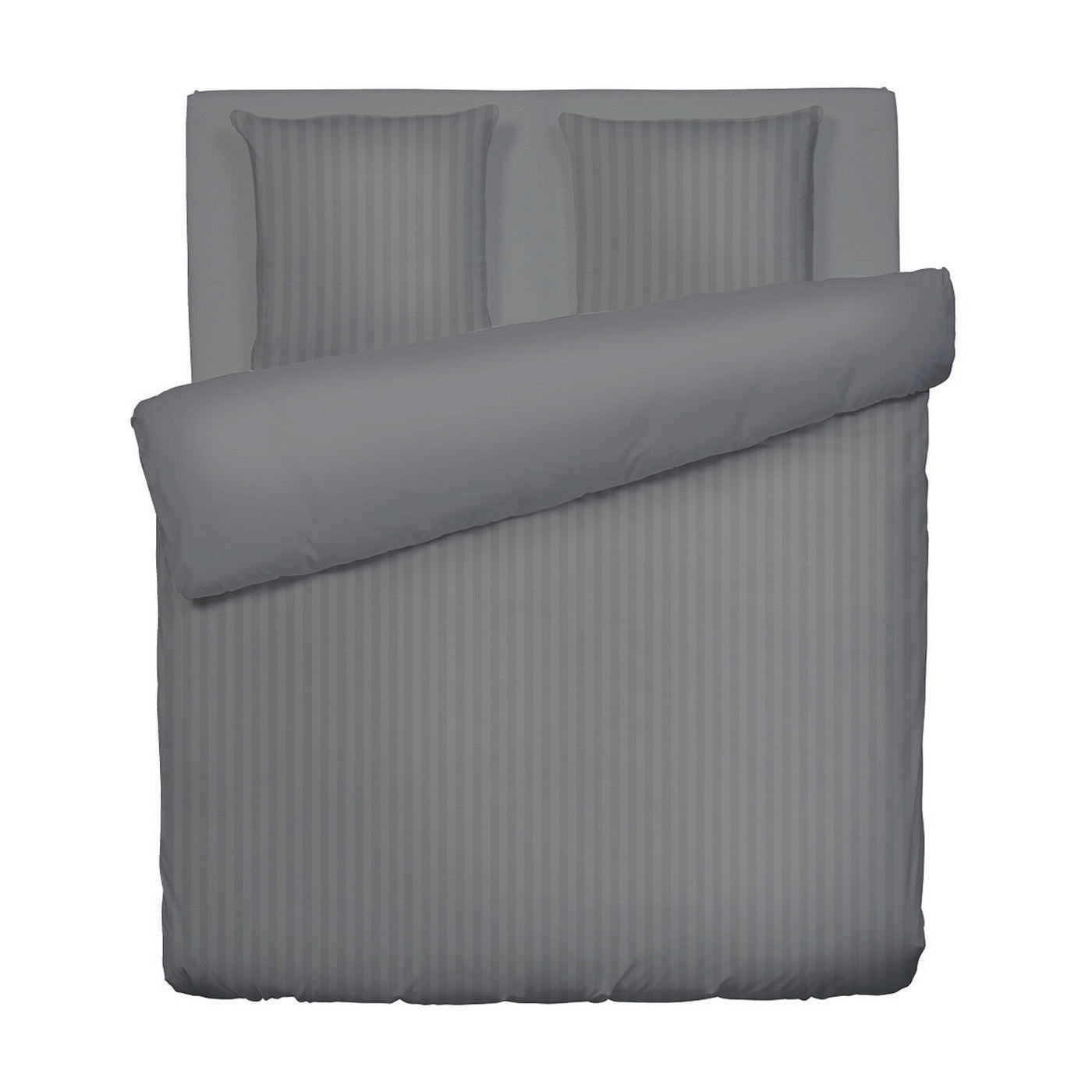Jacquard - Housse De Couette + 1 Ou 2 Taie(S) D'Oreiller - Satin De Coton Rayure Tissé Dobby - Gris 02