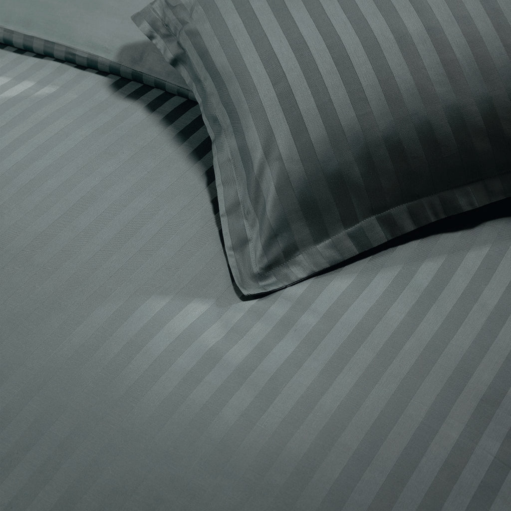 Jacquard - Housse De Couette + 1 Ou 2 Taie(S) D'Oreiller - Satin De Coton Rayure Tissé Dobby - Gris 02