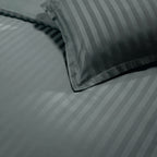 Jacquard - Housse De Couette + 1 Ou 2 Taie(S) D'Oreiller - Satin De Coton Rayure Tissé Dobby - Gris 02