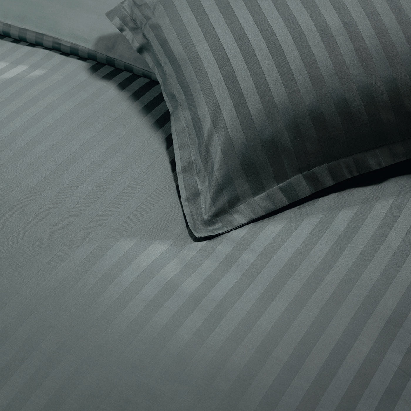 Jacquard - Housse De Couette + 1 Ou 2 Taie(S) D'Oreiller - Satin De Coton Rayure Tissé Dobby - Gris 02
