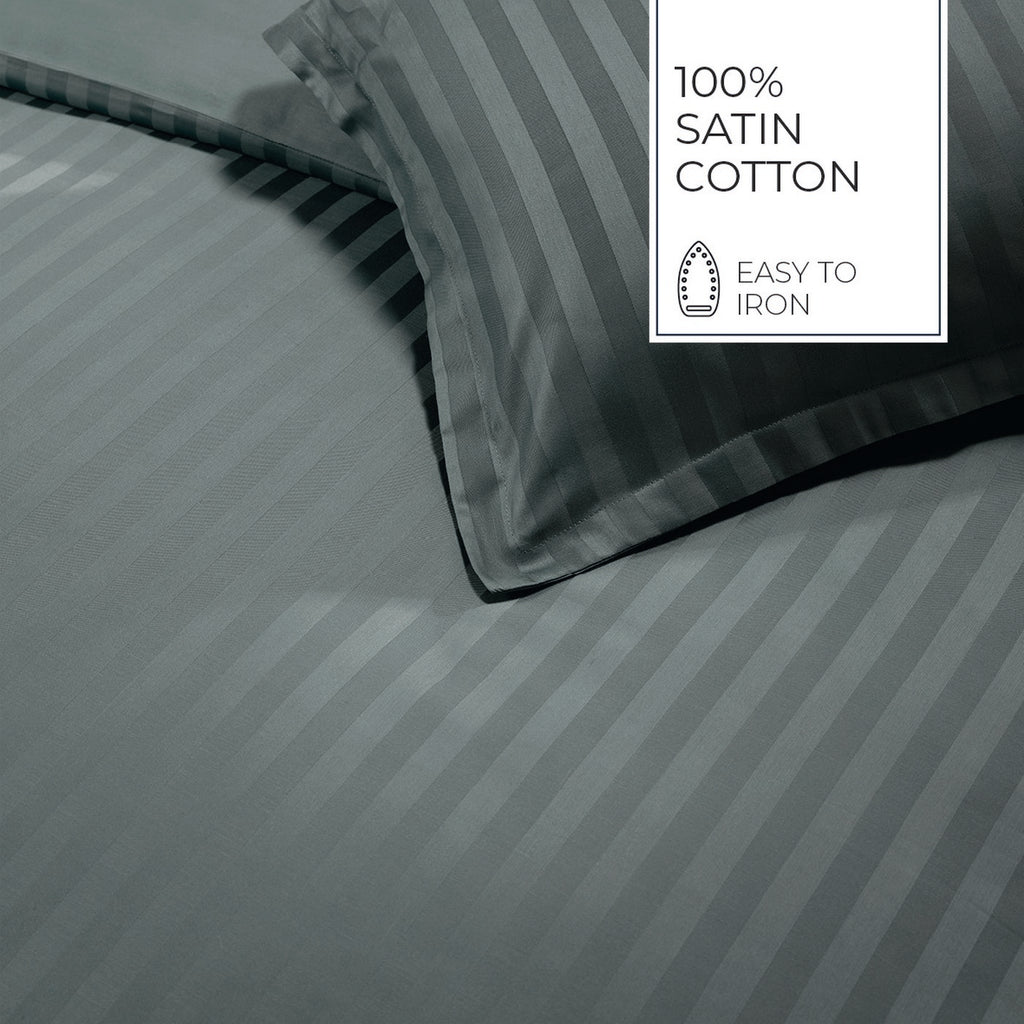 Jacquard - Housse De Couette + 1 Ou 2 Taie(S) D'Oreiller - Satin De Coton Rayure Tissé Dobby - Gris 02