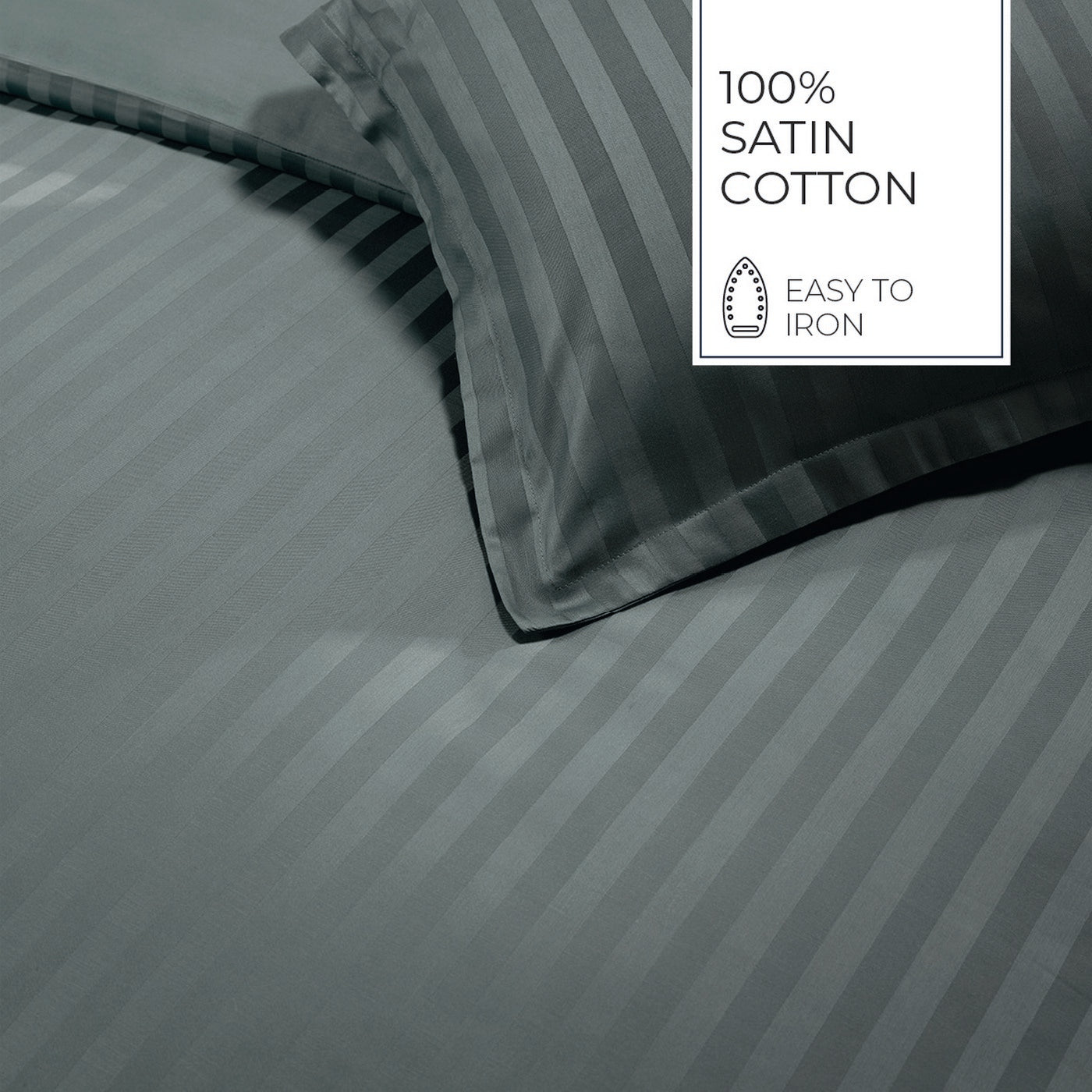 Jacquard - Housse De Couette + 1 Ou 2 Taie(S) D'Oreiller - Satin De Coton Rayure Tissé Dobby - Gris 02