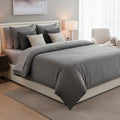 Jacquard - Housse De Couette + 1 Ou 2 Taie(S) D'Oreiller - Satin De Coton Rayure Tissé Dobby - Gris 02