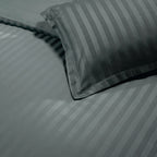 Jacquard - Set De 2 Taies D'Oreiller - Satin De Coton Rayure Tissé Dobby - Gris 02