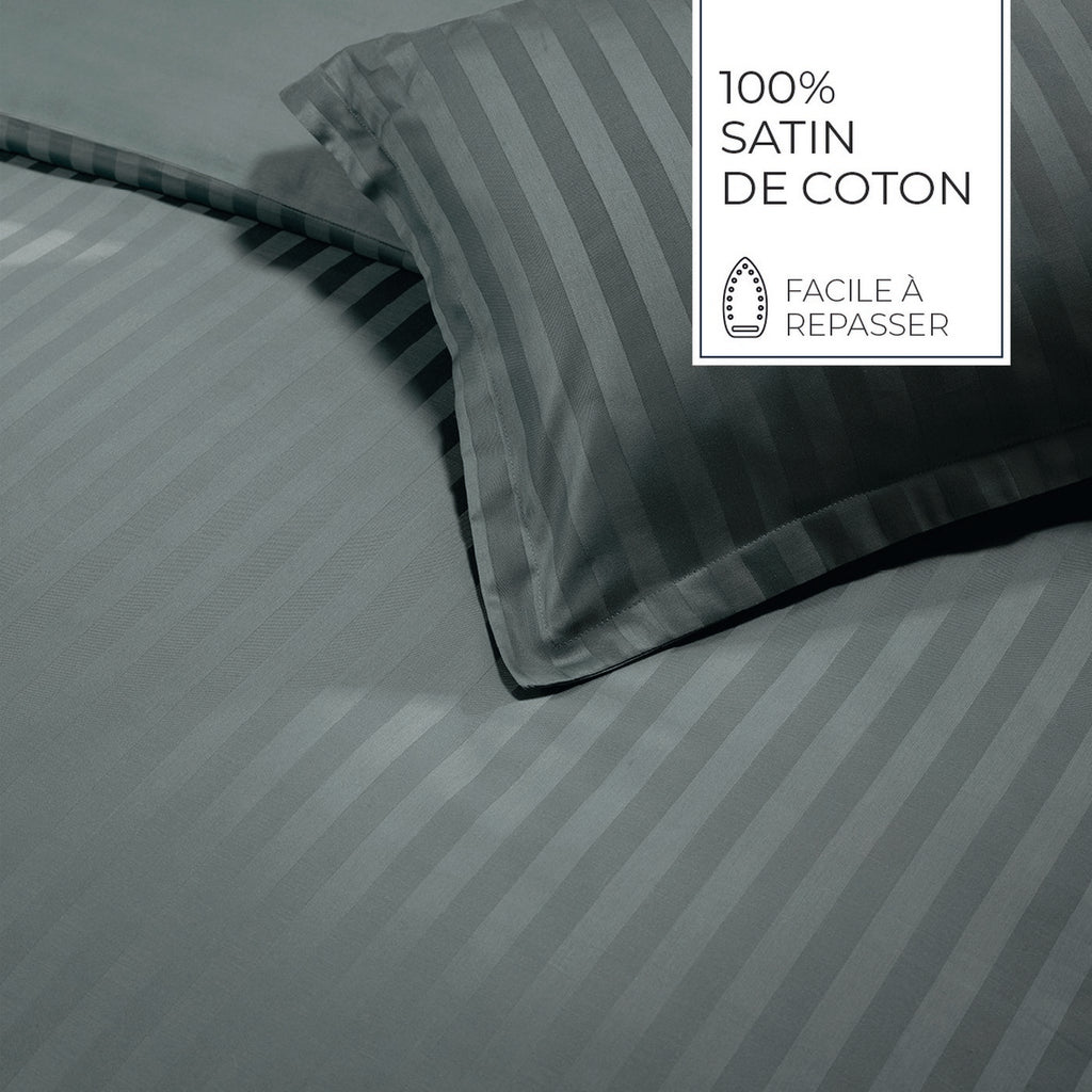 Jacquard - Set De 2 Taies D'Oreiller - Satin De Coton Rayure Tissé Dobby - Gris 02