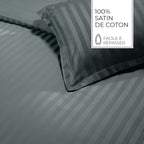 Jacquard - Set De 2 Taies D'Oreiller - Satin De Coton Rayure Tissé Dobby - Gris 02