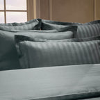 Jacquard - Set De 2 Taies D'Oreiller - Satin De Coton Rayure Tissé Dobby - Gris 02