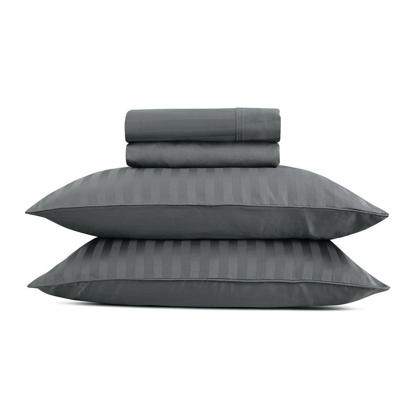 Jacquard - Ensemble De Draps - Satin De Coton Rayure Tissé Dobby - Gris 02