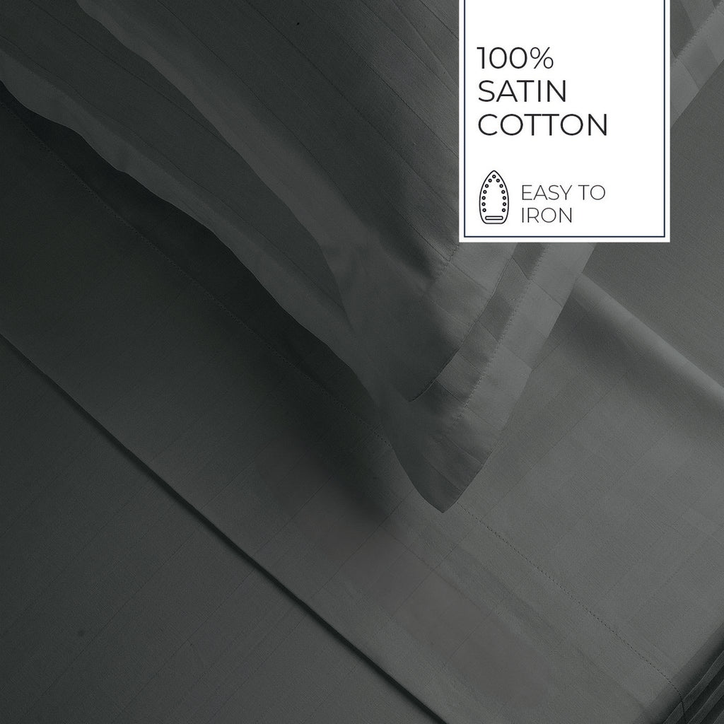 Jacquard - Ensemble De Draps - Satin De Coton Rayure Tissé Dobby - Gris 02