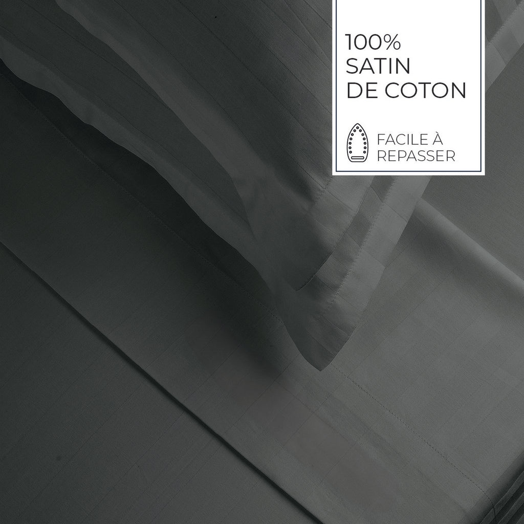 Jacquard - Ensemble De Draps - Satin De Coton Rayure Tissé Dobby - Gris 02