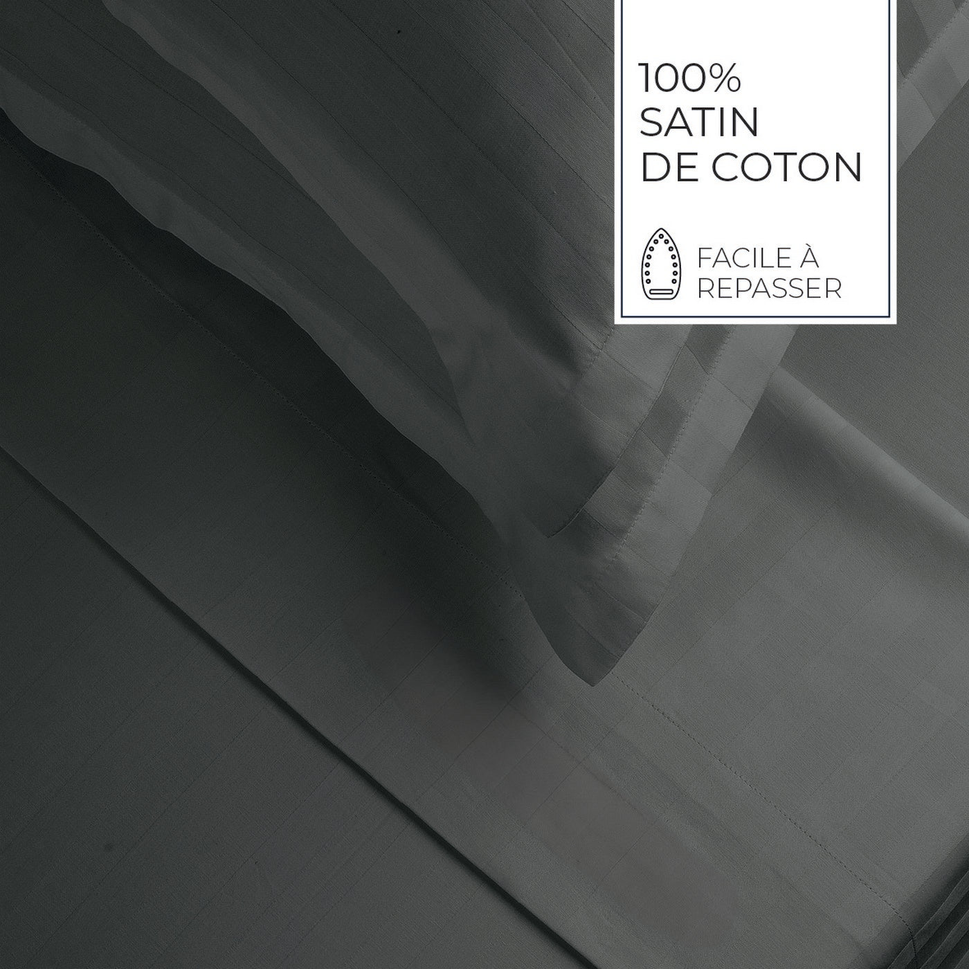 Jacquard - Ensemble De Draps - Satin De Coton Rayure Tissé Dobby - Gris 02