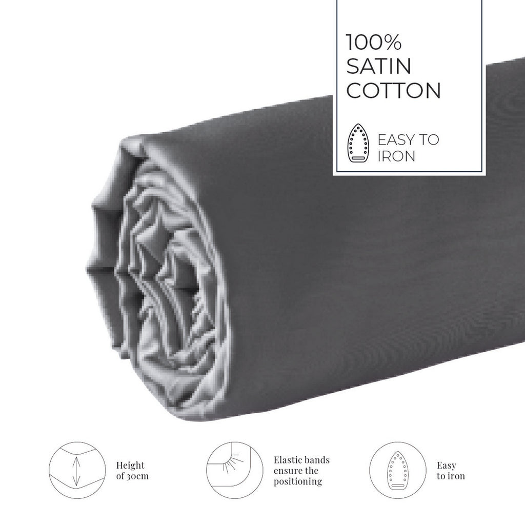 Jacquard - Drap-Housse - Satin De Coton - Gris 02