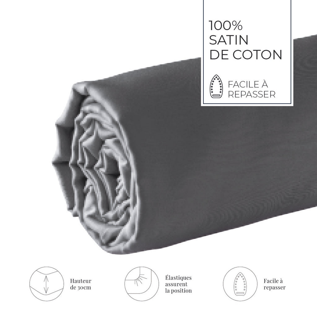 Uni - Drap-Housse - Satin De Coton - Gris 02