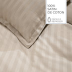 Jacquard - Set De 2 Taies D'Oreiller - Satin De Coton Rayure Tissé Dobby - Taupe 01