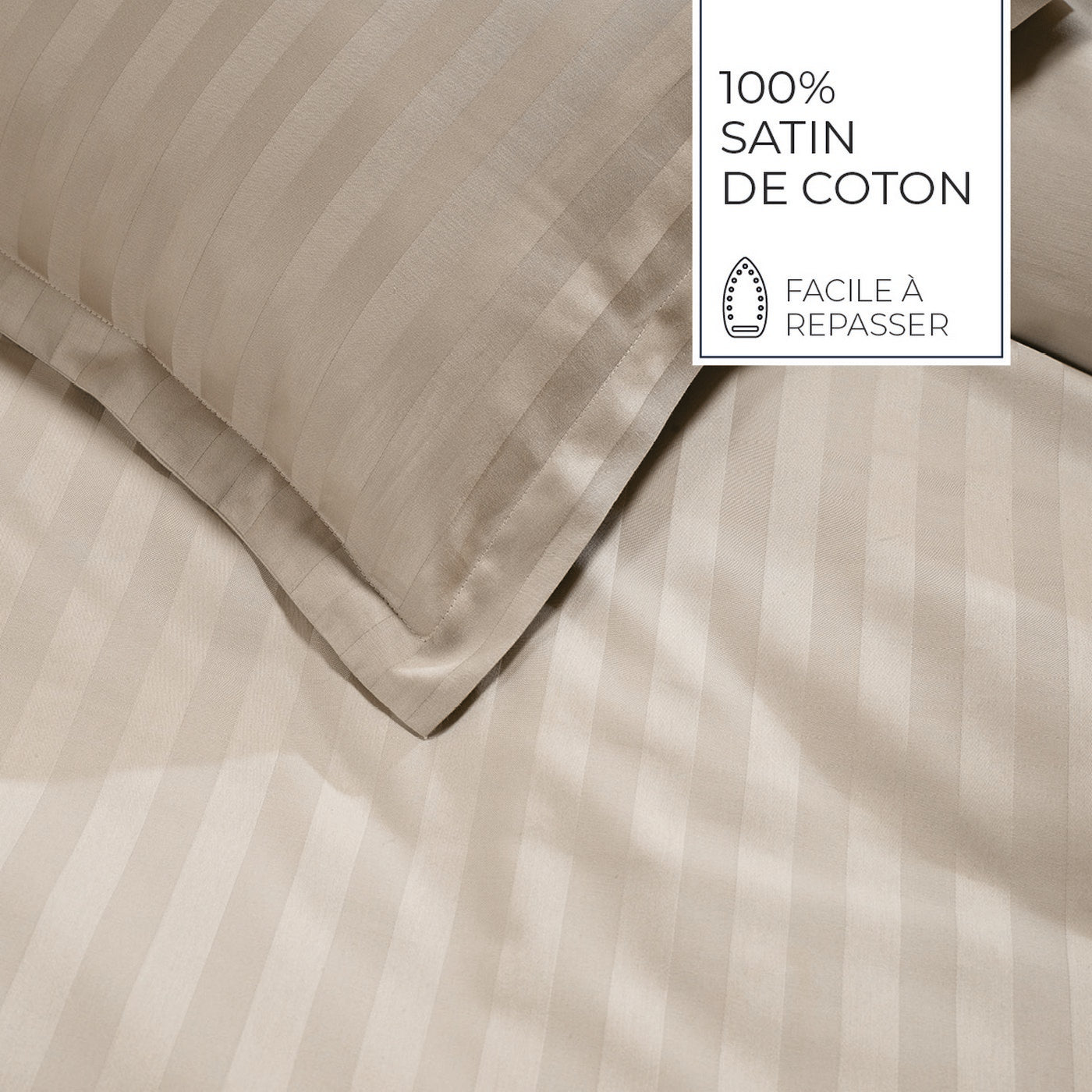 Jacquard - Set De 2 Taies D'Oreiller - Satin De Coton Rayure Tissé Dobby - Taupe 01