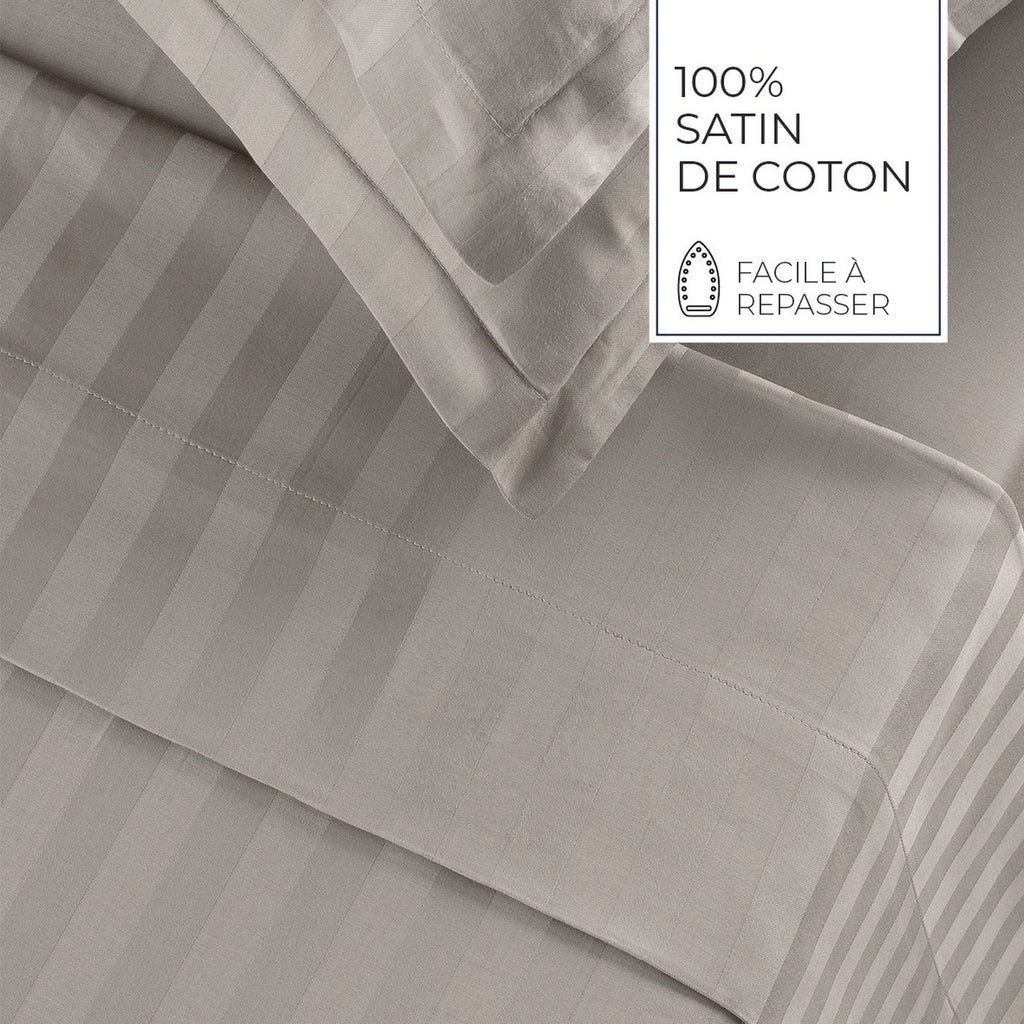 Jacquard - Drap Plat - Satin De Coton Dobby Stripe - Taupe 01